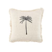 Fodera Cuscino Quadrata ABAKUHAUS 45x45 Cm, Design Tramonto Arancione Con Palme, Multicolore, In Poliestere