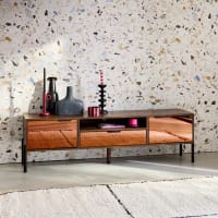 Meuble TV Style Scandinave Alice's Home - Bois Noyer - 160cm - 2 Portes, 1 Étagère - Pieds Pin