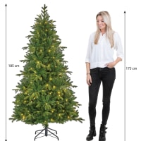Albero Di Natale Artificiale Illuminato 180cm LARS360 - PVC Verde Con Effetto Neve E Pigne, 570 Rami, Facile Montaggio