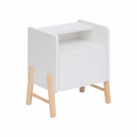 Rebecca Mobili Comodino Per Bambini, Bianco/marrone, MDF E Pino, Con Cassetto E Ripiano, 49x43x30 Cm
