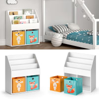 Étagère Enfant En Forme De Maison - Avec Boîtes Pliantes, MDF Et Métal, 90x60x27 Cm, Vert Menthe/Blanc