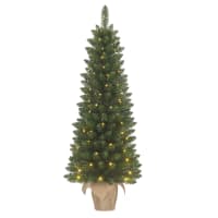 Mini Albero Di Natale 90 Cm Con Luci LED E Timer – KOMFOTTEU, 363 Rami, Base In Cemento E Rivestimento In Lino