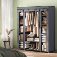 SONGMICS Armoire En Tissu Pliable Avec 50 Cintres En Velours Antiglisse, Grande Armoire De Rangement Gris Et Noir LSC003G01, Idéale Pour Chambre Et Dressing