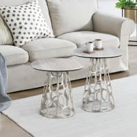 Table Basse Plateau Marbre Et Verre Piètement Métal 80x80x45 Cm Occasion