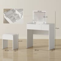 Set Tavolo Trucco HOMCOM Con Specchio E Sgabello Imbottito - Bianco/Nero, 4 Cassetti E Ripiani - 3