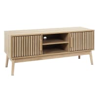 Meuble TV Lluvia 3 Portes - Style Chêne 130x40x45 Cm | Rangement Salon Moderne Et Fonctionnel