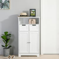 Armoire Salle De Bain Blanche Avec étagères Réglables - Meuble Rangement 60x30x80 Cm - Design Moderne, Portes à Panneaux, Pieds Réglables - 6
