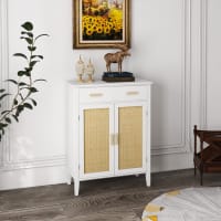 HOMCOM Meuble à Chaussures Bambou 3 Portes Ajourées - Rangement 16 Paires - Style Naturel 100 X 35 X 80 Cm