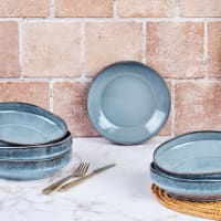 Ensemble de 6 assiettes creuses décor bleu Moustiers