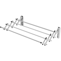 Étendoir à Linge Mural Pliable 80 Cm 5 Tiges – Séchoir Rétractable Intérieur Extérieur Blanc, Charge 27 Kg