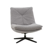 Poltrona girevole in tessuto grigio e base in metallo nero-Brikell