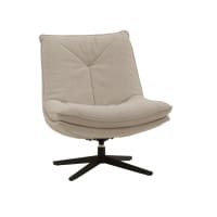 Poltrona girevole in tessuto beige e base in metallo nero-Brikell