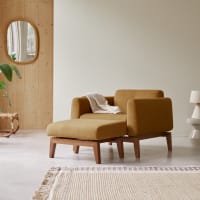 Pouf quadrato con piedi in legno and piano in rovere