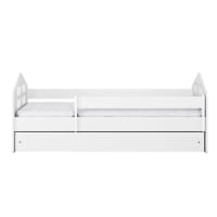 Lit Cabane Enfant 80x160 Cm - En Bois De Pin Massif - Avec Tiroirs De Rangement - Barrière De Sécurité - Blanc - 7