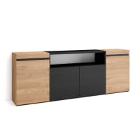 Aparador efecto madera roble y negro 200x35x75cm-Cozy