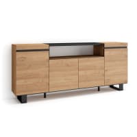 Buffet effet bois de chêne et noir 200x35x87cm avec pieds-Cozy