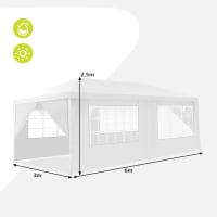 Tonnelle Jardin 3x9m Blanche - 8 Parois Dont 6 Fenêtres - Toile PE Imperméable - Structure Tubes Fer - Pour Mariage, Fête, Camping
