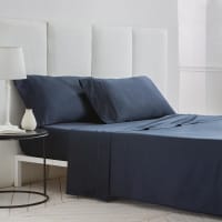 Juego de cama satén algodón 400 hilos  azul  210x270 cama 135-Saten 400 azul