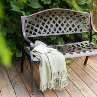 Panca Da Giardino 2 Posti HWC-H78 In Metallo Marrone Antico - Stile Romantico, Dimensioni 148x50x93 Cm, Senza Cuscini, Ideale Per Esterni