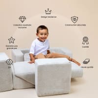 Ensemble Meubles Enfant Velinda éco-cuir - Fauteuil, Canapé, Pouf Dépliant (Blanc/Gris), Pour Chambre Et Jeu