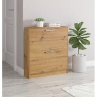 Mendler Scarpiera HWC-M37 In Rattano – 3 Ante Ribaltabili, 127x120x24 Cm, Legno Melaminico Effetto Rovere