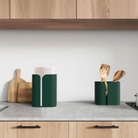 Porte-ustensiles en céramique pour comptoir de cuisine - Pot à ustensiles marbelisé noir