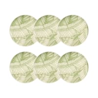 Lot de 6 assiettes plates 26cm en grès à motif vert-Leaves