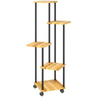 HOMASIS Étagère Pliable 4 Niveaux Métal Bois Style Industriel - Charge 80kg Marron