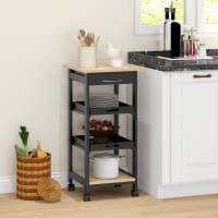 Chariot De Cuisine HOMCOM à Roulettes - 4 Paniers + Tiroir + Plateau Bois - Pin Blanc 37x37x82 Cm