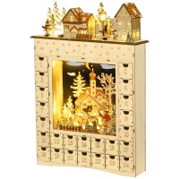 Calendrier De L'Avent Lumineux HOMCOM En Forme De Village Enneigé - 24 Tiroirs, LED Blanc Chaud, Décoration De Noël Réutilisable - 1