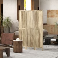 Paravent Intérieur 4 Panneaux HOMCOM En Bois Paulownia - Séparateur De Pièce Pliable 160x170 Cm Marron