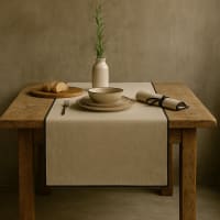 Chemin de table lin lavé naturel & noir 50x150-Ernest