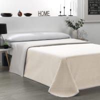 Colcha bicolor reversible beige/lino cama 150cm-Colcha bico