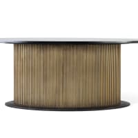 Mesa de comedor con tapa de madera de mango y base dorada 220 cm