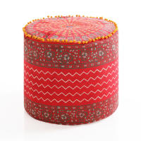 Pouf 41 cm in tessuto ciniglia tortora con base in legno - Hartley