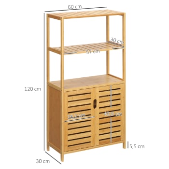 Meuble Rangement Salle De Bain VIAGDO En Bambou - 92.3x50x29cm, 2 Portes, 2 Étages Amovibles