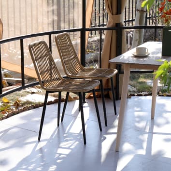 Lot de 4 Chaise de salle à manger rembourrées - en simili cuir - en rotin - structure en