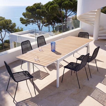 Ausziehbarer Gartentisch aus Aluminium mit Teakholz-Imitation für 6 bis 10 Personen L180/270 Doolin