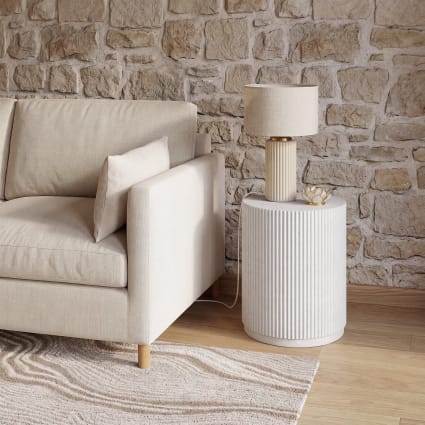 Beige Keramiklampe mit weißem Lampenschirm, Höhe 44 cm Vigo