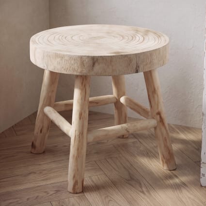 Kleiner Hocker aus Paulownien- und Pappelholz Brutus
