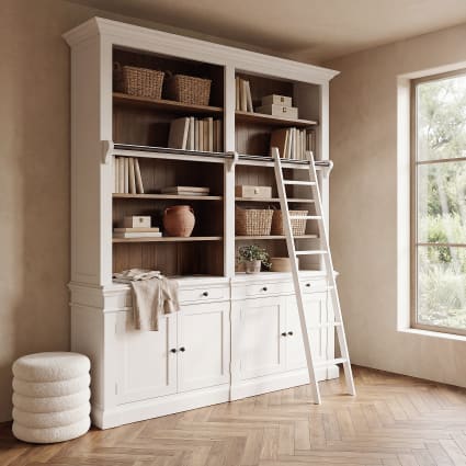 Weißes Bücherregal mit Leiter, L 202 cm Versailles