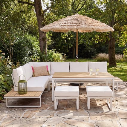 Garten-Lounge aus Aluminium in Holzoptik für 8 Personen, beige Limassol