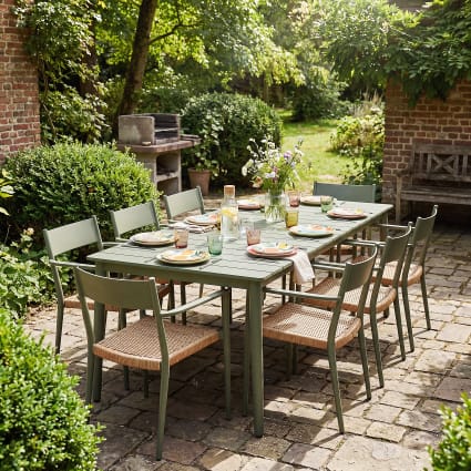 Gartentisch und 8 Stühle in Khakigrün und Beige Lidy