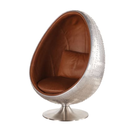 Fauteuil œuf industriel en cuir marron Coquille | Maisons du Monde
