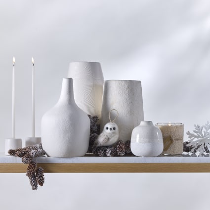 Vase En Céramique Blanche 20 Cm - Design Moderne, Mat, Forme Ronde, Pour Fleurs Fraîches Ou Décoration Seule