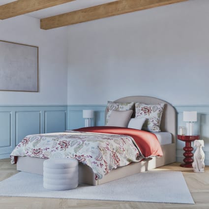 Letto con vano contenitore 140x190 con rete in doghe beige Cozy