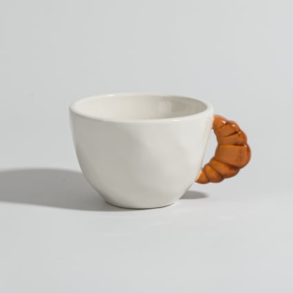 Lot de 2 - Tasse en céramique blanche et poignée croissant