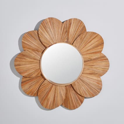 Miroir fleur en bois de manguier gravé D120