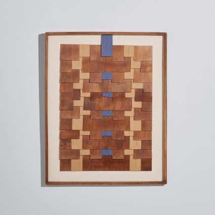 Déco murale lamelles et coton tressé marron, bleu et beige 77x97 Bameza | Maisons du Monde