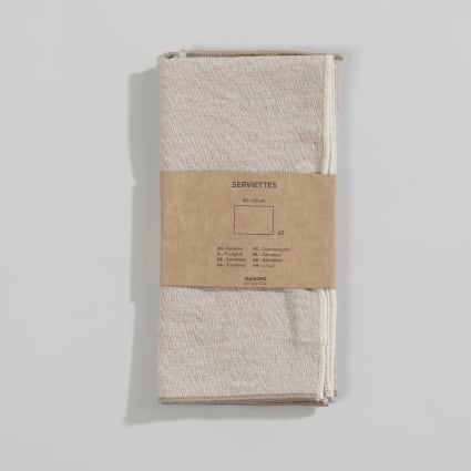 Beige melierte Baumwollservietten mit zweifarbigem Saum, 45x45 cm (x2) Areka